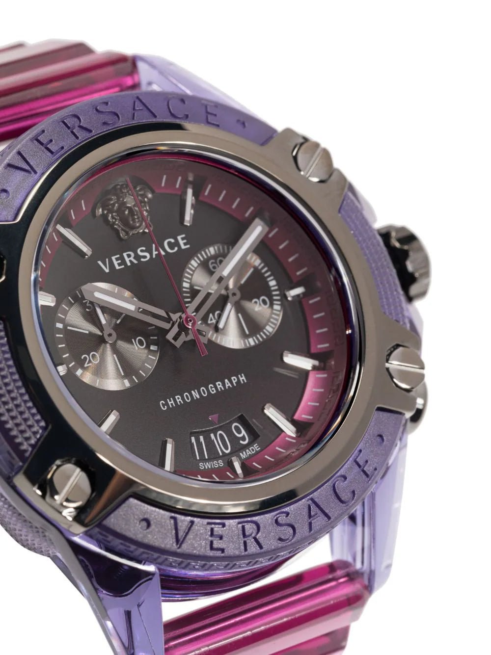 Versace Icon Active Chronograph Black Dial Purple Rubber Strap Watch For Men - VEZ701423