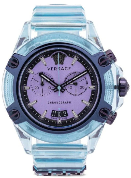Versace Icon Active Chronograph Purple Dial Blue Silicone Strap Watch For Men - VEZ701523