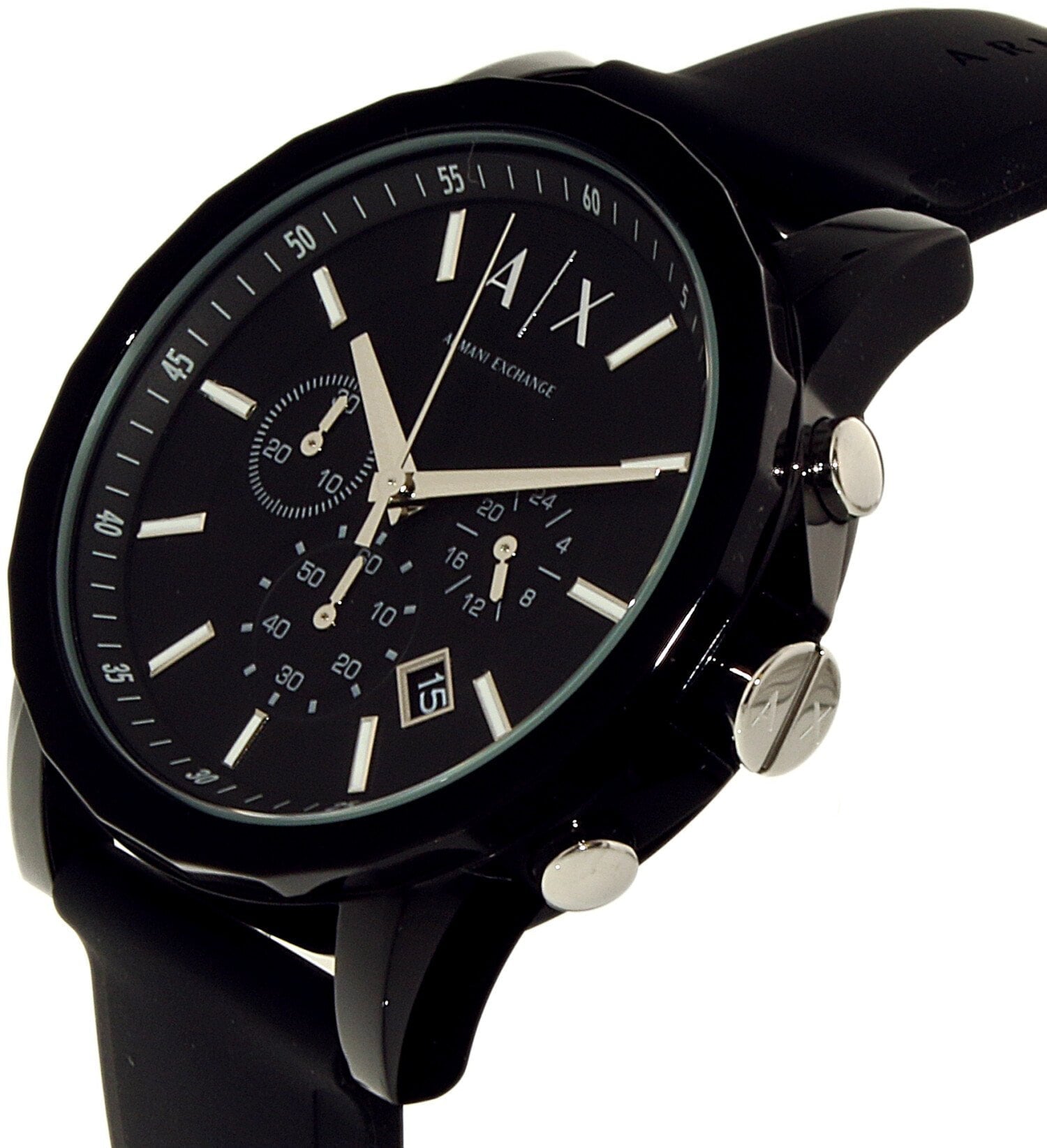 Armani Exchange Outerbanks Chronograph Black Dial Black Silicone Strap Watch For Men - AX1326