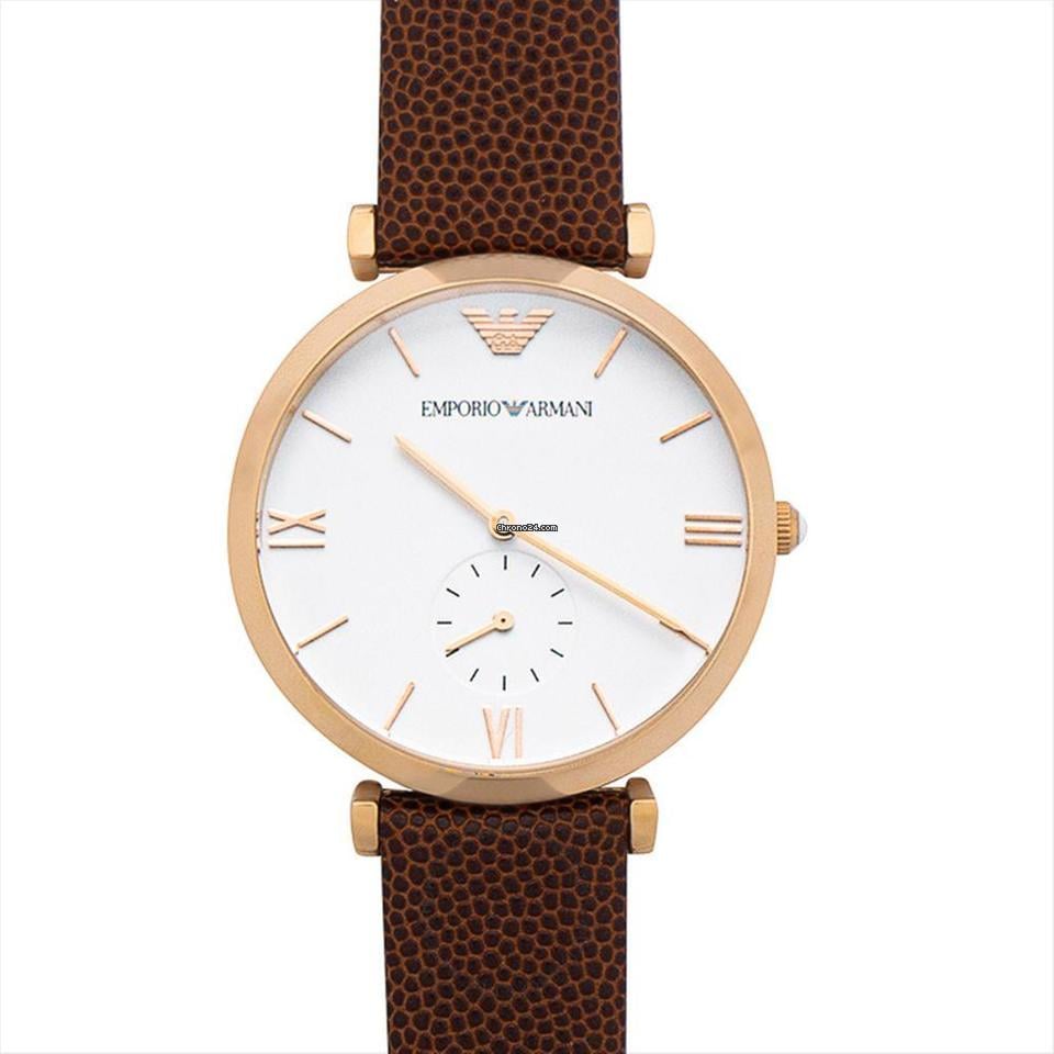 Emporio Armani Analog White Dial Brown Leather Strap Watch For Men - AR9042