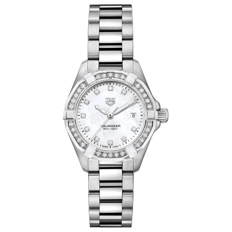 Tag Heuer Aquaracer Diamonds Mother of Pearl White Dial Silver Steel Strap Watch for Women - WBD131C.BA0748