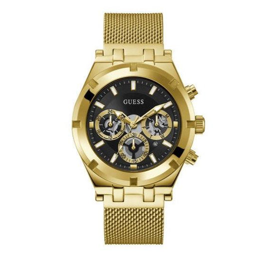 Guess Continental Chronograph Black Dial Gold Mesh Strap Watch For Men - GW0582G2