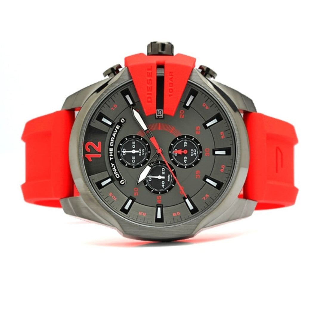 Diesel Mega Chief Chronograph Black Dial Red Silicone Strap Watch For Men - DZ4427