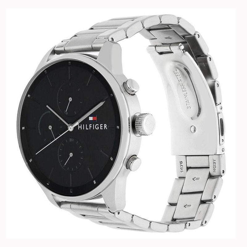 Tommy Hilfiger Chase Quartz Black Dial Silver Steel Strap Watch For Men - 1791485