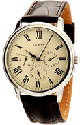 Guess Wafer Quartz White Dial Brown Leather Strap Watch For Men - W70016G2