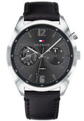 Tommy Hilfiger Deacan Grey Dial Black Leather Strap Watch for Men - 1791548