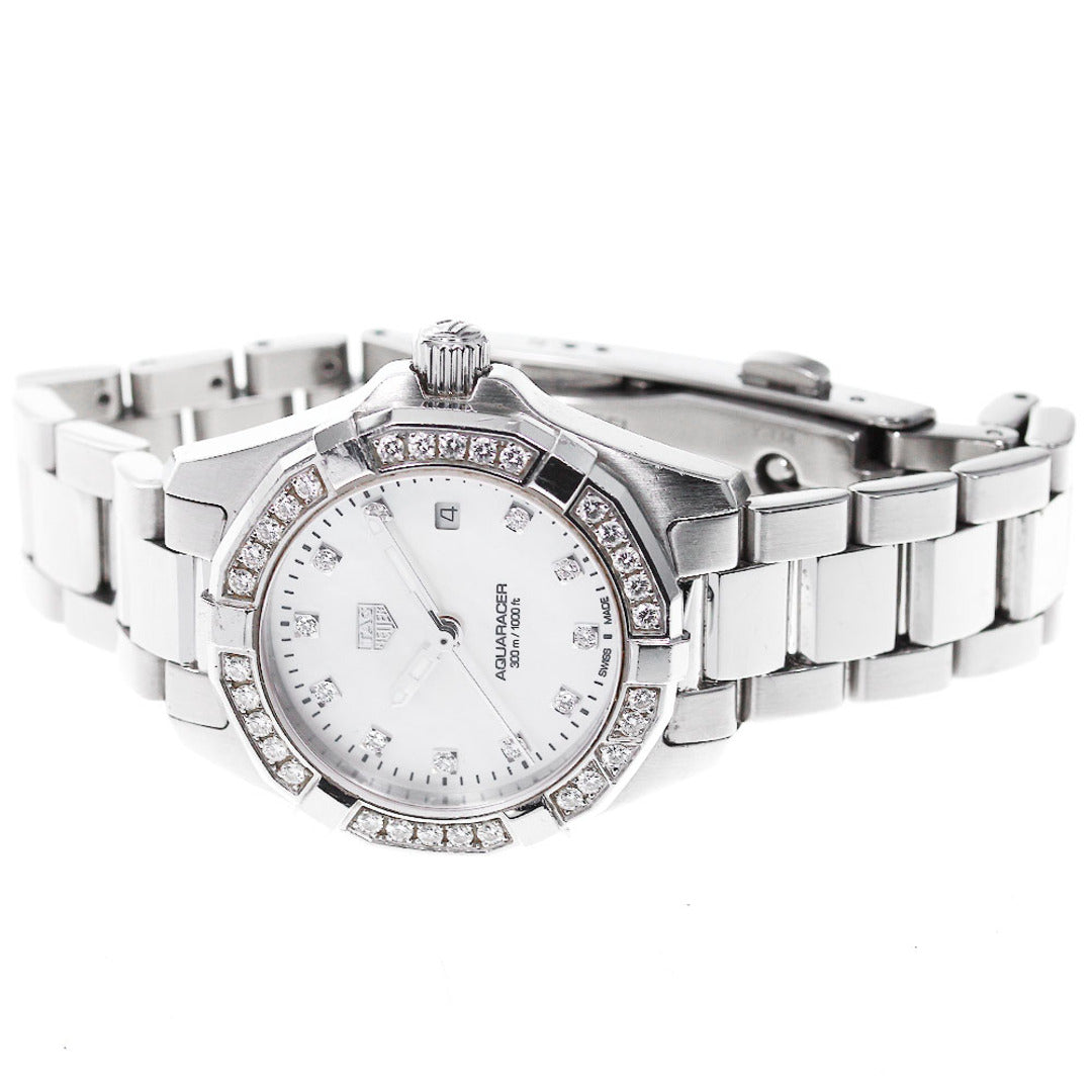 Tag Heuer Aquaracer Diamonds Mother of Pearl White Dial Silver Steel Strap Watch for Women - WBD1415.BA0741