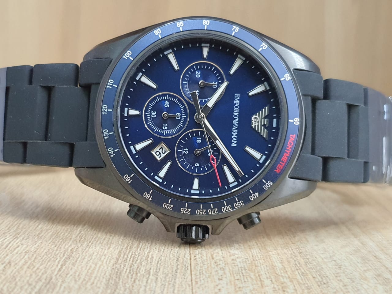 Emporio Armani Sigma Chronograph Blue Dial Black Silicone Strap Watch For Men - AR6121