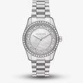 Michael Kors Lexington Lux Three Hand Mother of Pearl Silver Dial Silver Steel Strap Watch for Women - MK7445