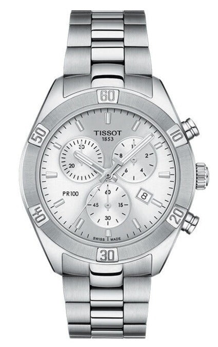 Tissot PR 100 Sport Chic Chronograph Silver Dial Silver Steel Strap Watch for Women - T101.917.11.031.00