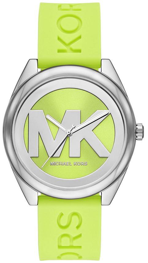 Michael Kors Janelle Three Hand Neon Green Dial Neon Green Rubber Strap Watch For Women - MK7351