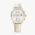 Tommy Hilfiger Carly Silver Dial Cream Leather Strap Watch for Women - 1781790