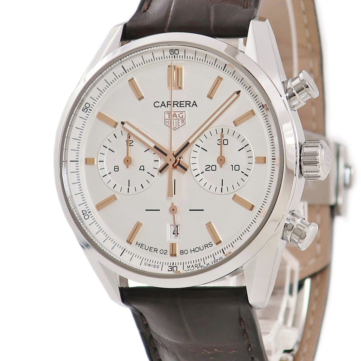 Tag Heuer Carrera Chronograph White Dial Brown Leather Strap Watch for Men - CBN2013.FC6483