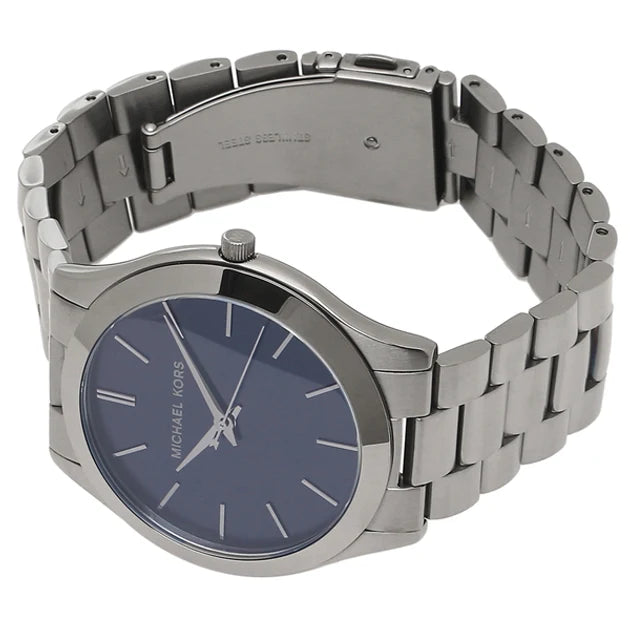 Michael Kors Slim Runway Blue Dial Grey Steel Strap Watch For Men - MK8584