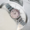 Emporio Armani Classic Gianni T Bar Crystals Pink Dial Silver Steel Strap Watch For Women - AR1781