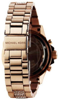 Michael Kors Everest Chronograph Black Dial Rose Gold Steel Strap Watch For Women - MK5875