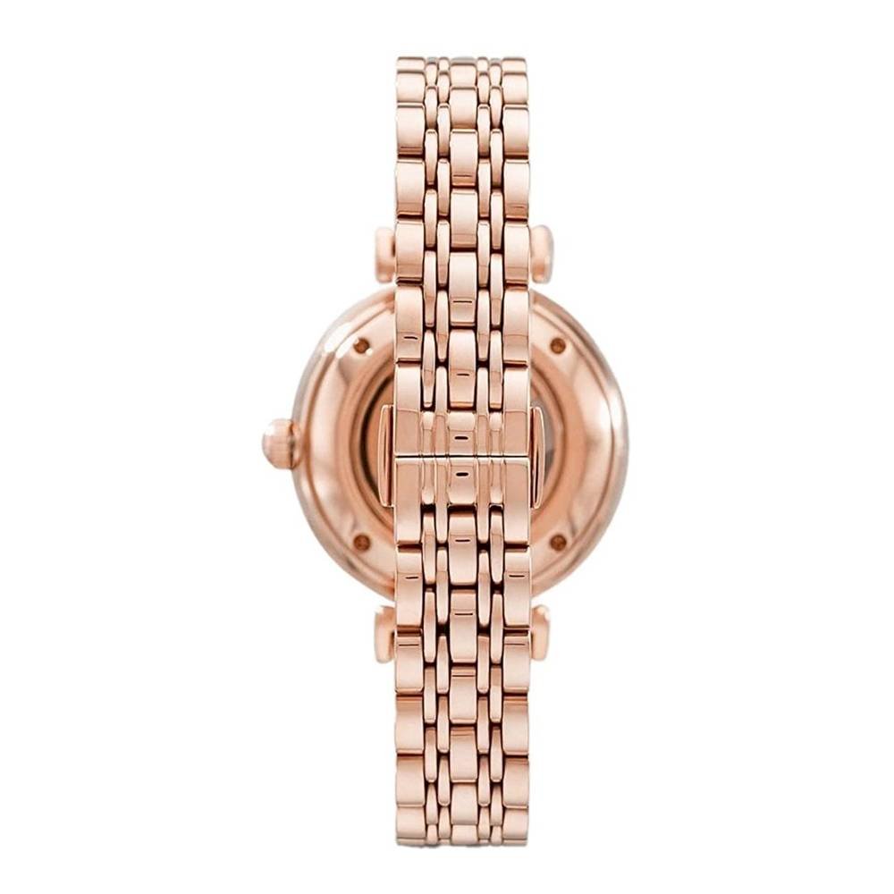 Emporio Armani Gianni T-Bar Silver Dial Rose Gold Steel Strap Watch For Women - AR60023