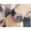 Guess Rigor Analog Blue Dial Blue Denim Strap Watch For Men - W0040G6