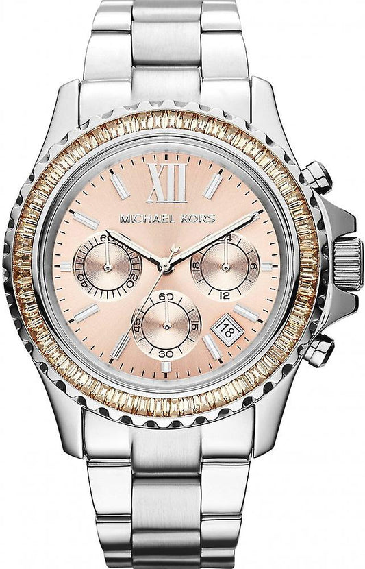 Michael Kors Everest Chronograph Gold Dial Silver Steel Strap Watch For Women - MK5870