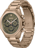 Hugo Boss Classic Chronograph Green Dial Beige Gold Steel Strap Watch For Men - 1514019