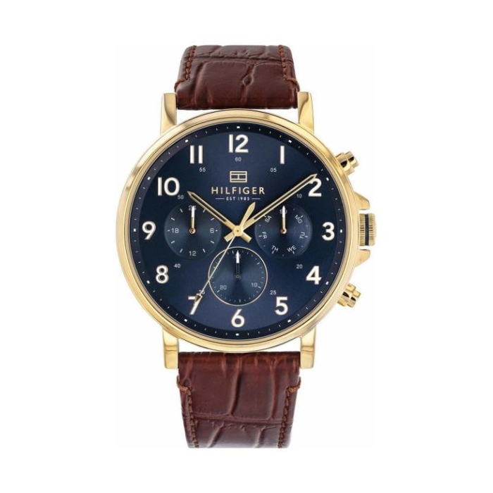 Tommy Hilfiger Daniel Blue Dial Brown Leather Strap Watch for Men - 1710380