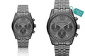 Michael Kors Lexington Chronograph Black Dial Black Steel Strap Watch For Women - MK5709