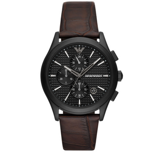 Emporio Armani Paolo Chronograph Black Dial Brown Leather Strap Watch For Men - AR11549