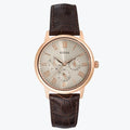 Guess Wafer Quartz Beige Dial Brown Leather Strap Watch For Men - W0496G1