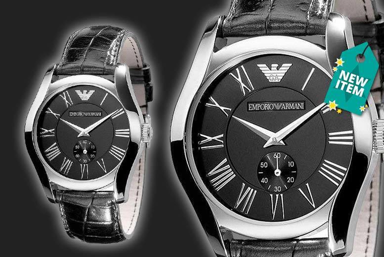 Emporio Armani Valente Black Dial Black Leather Strap Watch For Men - AR0643