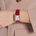 Michael Kors Emery Quartz Diamonds Silver Dial Red Leather Strap Watch For Women - MK4689