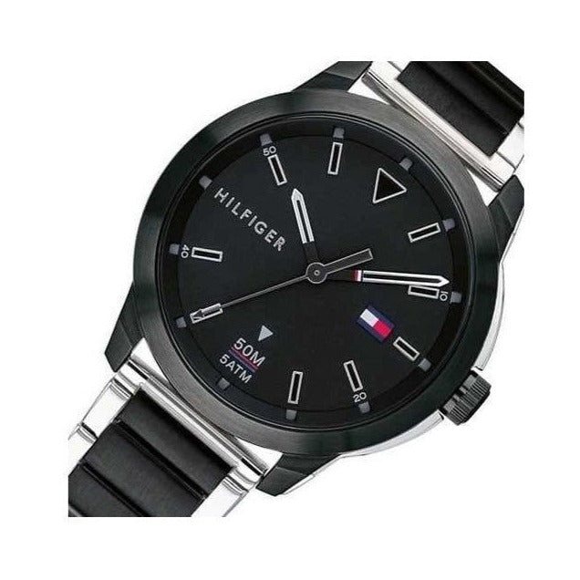 Tommy Hilfiger Sneaker Quartz Black Dial Two Tone Steel Strap Watch for Men - 1791619