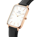 Daniel Wellington Quadro White Dial Black Leather Strap Watch For Women - DW00100450