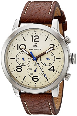 Tommy Hilfiger Jake Multifunction White Dial Brown Leather Strap Watch for Men - 1791230