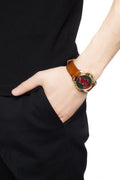 Gucci G Timeless Quartz Green & Red Dial Brown Leather Strap Watch For Men - YA126451