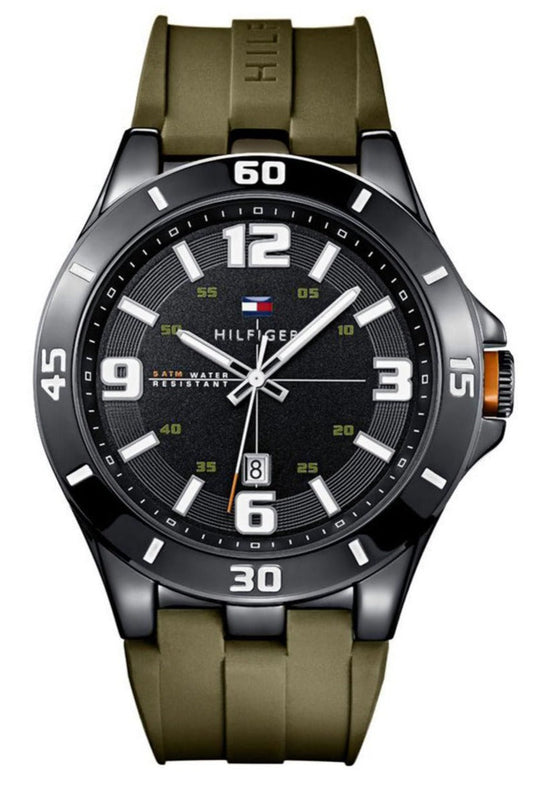 Tommy Hilfiger Drew Black Dial Green Rubber Strap Watch for Men - 1791065