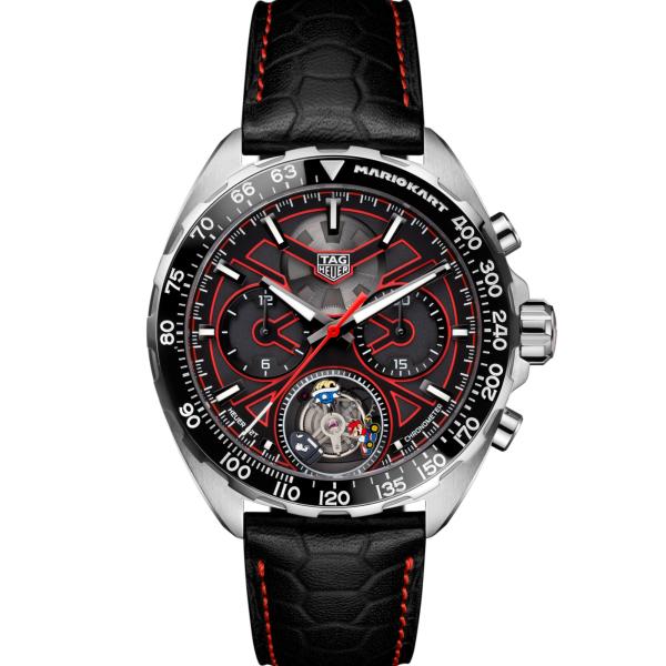 Tag Heuer Formula 1 Mario Kart Chronograph Tourbillion Black Dial Black Leather Strap Watch for Men - CAZ5080.FC6517