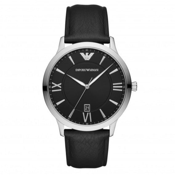 Emporio Armani Giovanni Analog Black Dial Black Leather Strap Watch For Men - AR11210