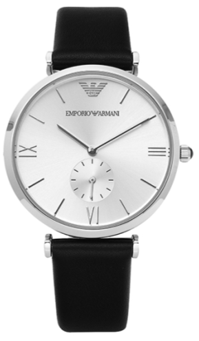 Emporio Armani Retro Analog Quartz Silver Dial Black Leather Strap Watch For Men - AR1674