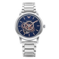 Emporio Armani Luigi Chronograph Skeleton Blue Dial Silver Steel Strap Watch For Men - AR60036