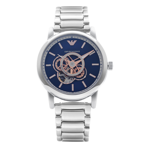 Emporio Armani Luigi Chronograph Skeleton Blue Dial Silver Steel Strap Watch For Men - AR60036