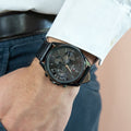 Tommy Hilfiger Baker Chronograph Black Dial Black Leather Strap Watch For Men  - 1710452