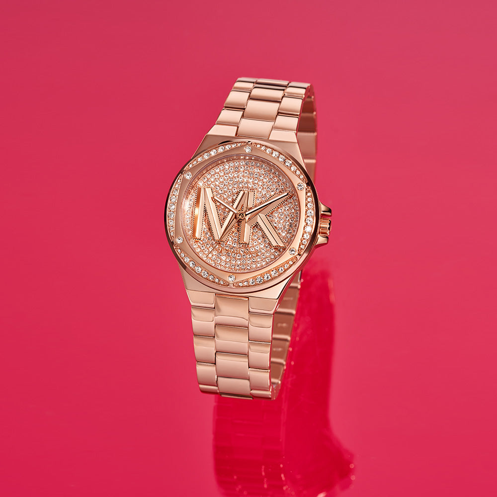 Michael Kors Lennox Three Hand Rose Gold Dial Rose Gold Steel Strap Watch For Women - MK7230