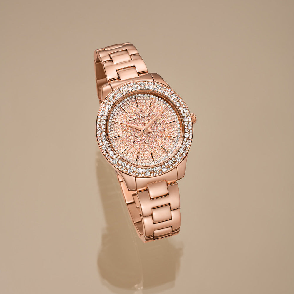 Michael Kors Liliane Three Hand Rose Gold Dial Rose Gold Steel Strap Watch For Women - MK4651