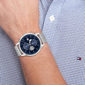 Tommy Hilfiger Weston Chronograph Blue Dial Silver Mesh Bracelet Watch For Men - 1710504