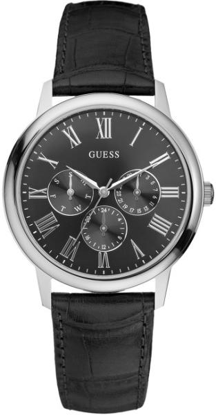 Guess Wafer Analog Black Dial Black Leather Strap Watch For Men - W70016G1