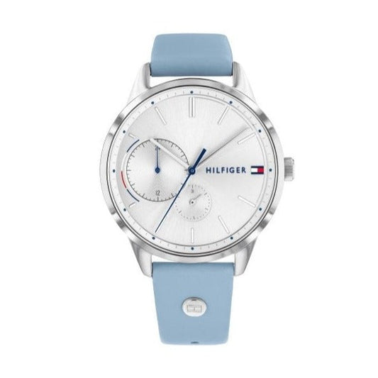 Tommy Hilfiger Brooke Silver Dial Light Blue Leather Strap Watch for Women - 1782023