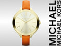 Michael Kors Runway Quartz Gold Dial Orange Leather Strap Watch For Women - MK2275