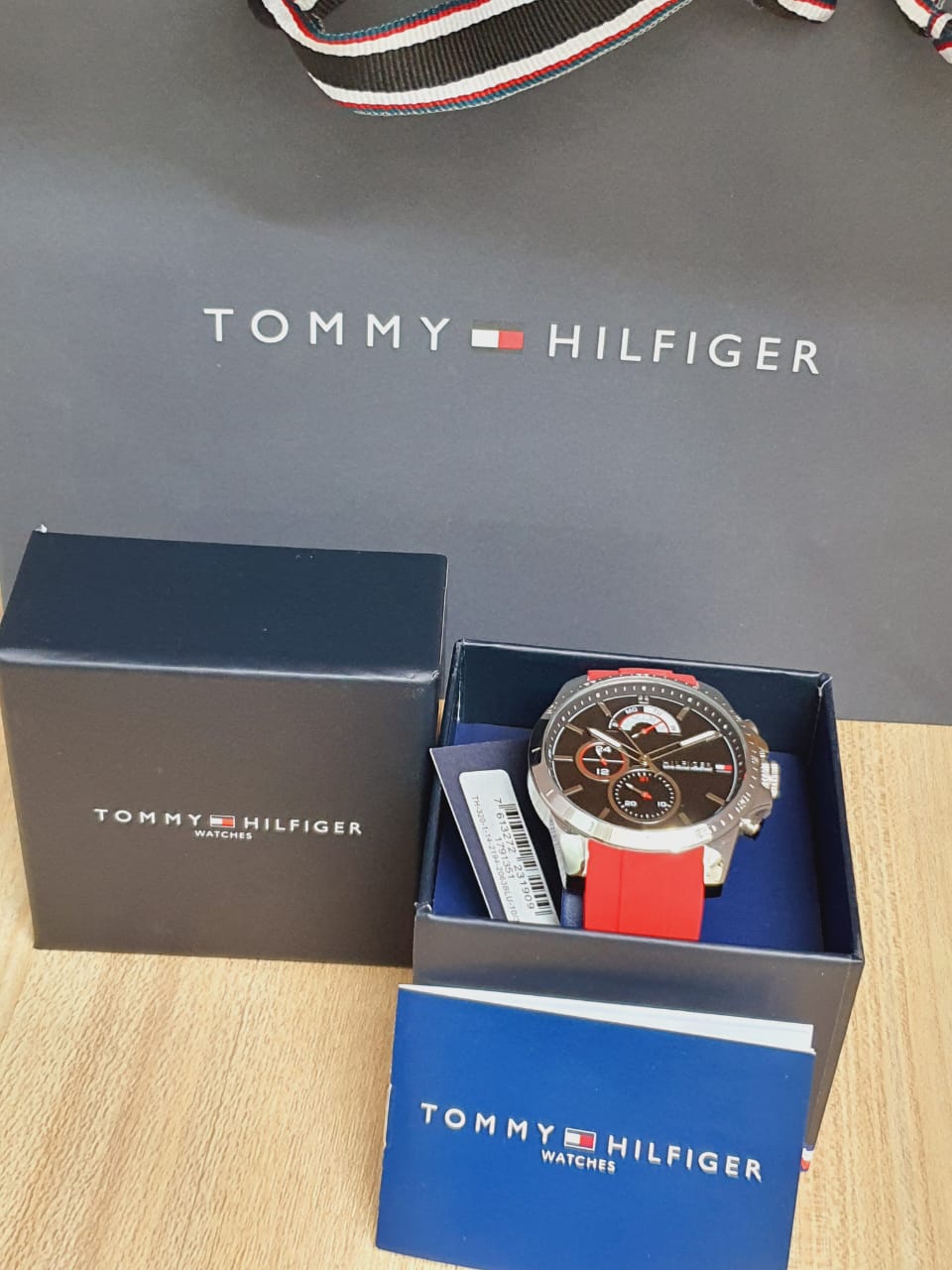 Tommy Hilfiger Decker Quartz Black Dial Red Rubber Strap Watch for Men - 1791351