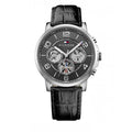 Tommy Hilfiger Keagan Quartz Grey Dial Black Leather Strap Watch for Men - 1791289