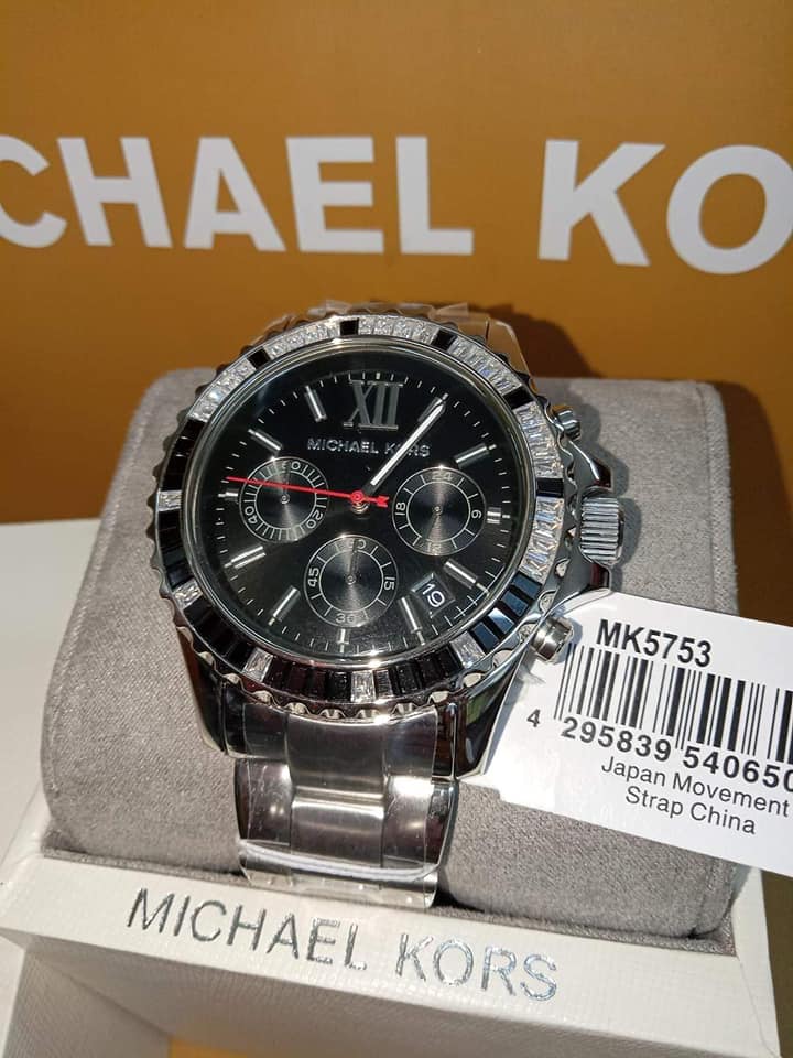 Michael Kors Everest Chronograph Black Dial Silver Steel Strap Watch For Women - MK5753